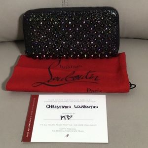 EUC. CHRISTIAN LOUBOUTIN Panettone Spike Long Zip Around Wallet in Black Multi